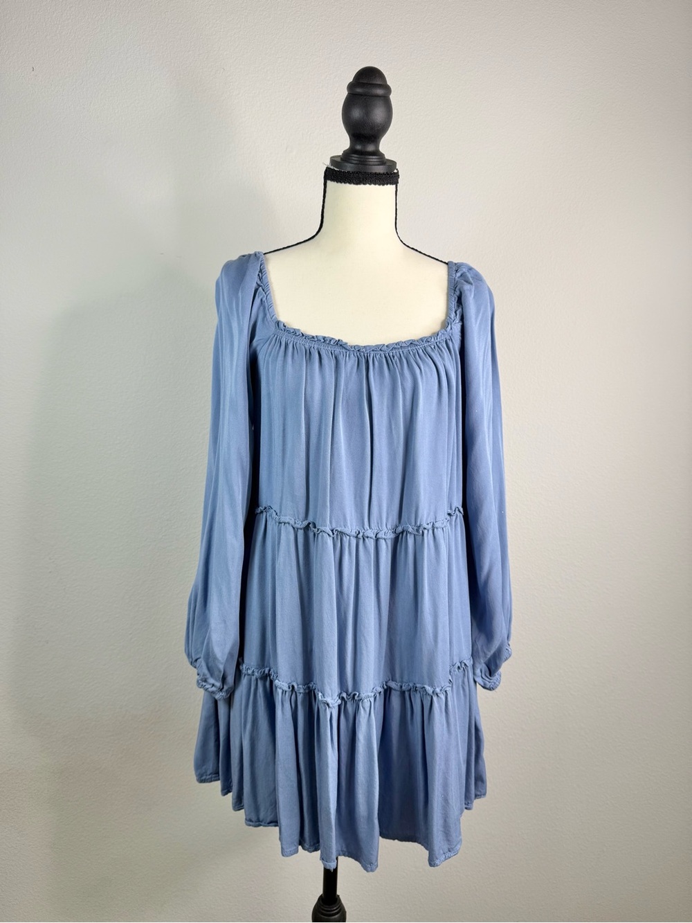 Vici Light Blue Asymmetrical Tiered Long-Sleeve Dress